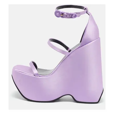 Versace Purple Satin Platform Wedge Ankle Strap Sandals Size