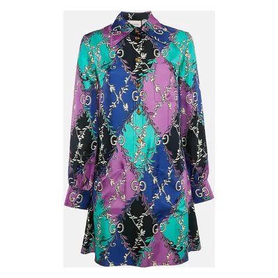 Gucci Multicolor GG Rhombus Print Silk Mini Dress