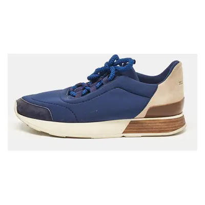 Hermes Blue Neoprene and Suede Miles Lace Up Sneakers Size