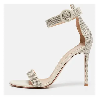 Gianvito Rossi Off White Suede Embellished Portofino Ankle Cuff Sandals Size