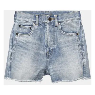 Saint Laurent Light Blue Ripped Denim Shorts Waist 24"