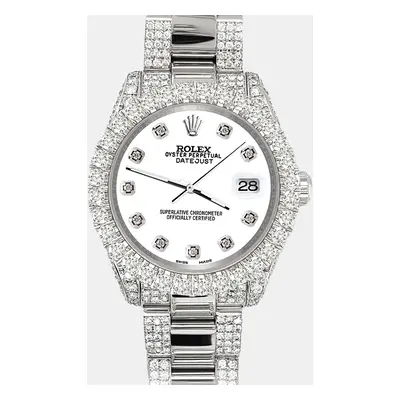 Rolex datejust pave 7.2ct iced diamond white Wristwatch