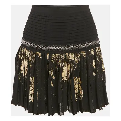 Roberto Cavalli Black/Gold Knit Pleated Mini Skirt