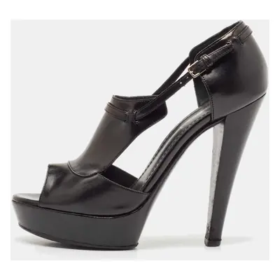 Yves Saint Laurent Black Leather T-Strap Platform Sandals Size