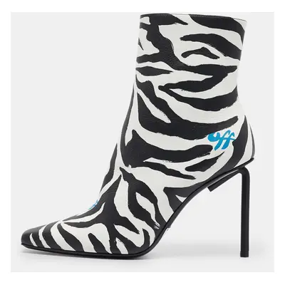 Off-White Black/White Zebra Print Leather Allen Booties Size