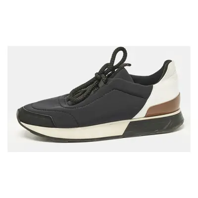 Hermes Black/White Leather and Neoprene Miles Low Top Sneakers Size