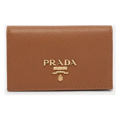 Prada Brown Saffiano Leather Flap Card Holder