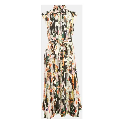 Burberry Multicolor Printed Silk Button Front Belted Long Dress