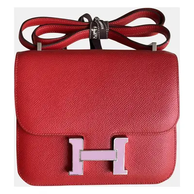 Hermes New Red Pink Enamel Buckle Constance bag