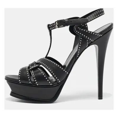 Saint Laurent Black Studded Leather Tribute Platform Sandals Size 38.5