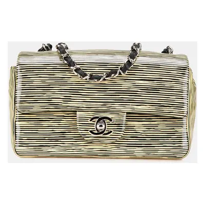 Chanel Yellow Mini Rectangular Classic Patent Striped Single Flap