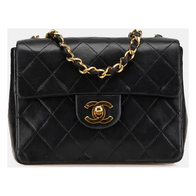 Chanel Black Lambskin Leather Mini Square Classic Single Flap Bag