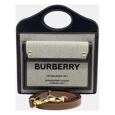 Burberry Black Grey Canvas and Leather Pocket Mini Bag