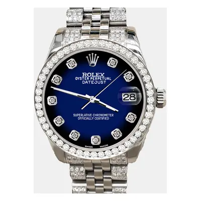 Rolex datejust midsize 3.30ct diamond bezel bracelet blue vignette diamond dial steel Wristwatch