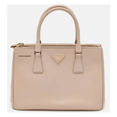 Prada Beige Saffiano Lux Leather Double Zip Tote