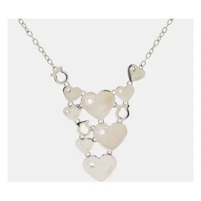 Salvatore Ferragamo Hearts Crystals Silver Tone Necklace