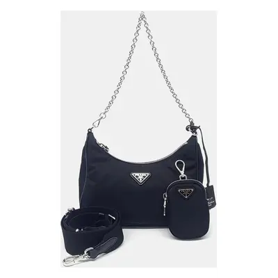 Prada Black Nylon Tesuto Chain Strap Hobo Bag