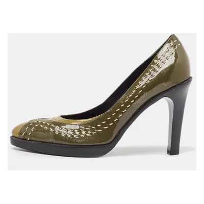 Bottega Veneta Olive Green/Brown Patent Leather Pumps Size