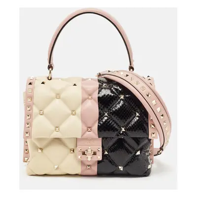 Valentino Tricolor Quilted Leather and Snakeskin Candystud Top Handle Bag