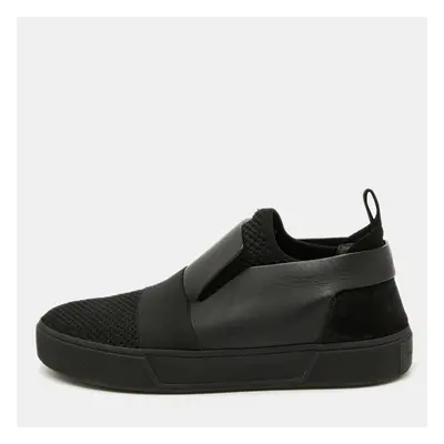 Balenciaga Black Leather and Stretch Knit Slip On Sneakers Size