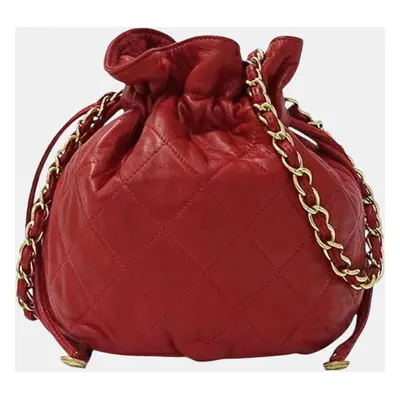 Chanel Red Lambskin Matelasse Shoulder Bag