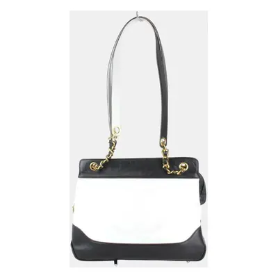 Chanel White Leather Bicolor Chain Shoulder Bag