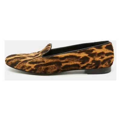 Ralph Lauren Collection Brown Animal Print Calf Hair Slip On Smoking Slippers Size