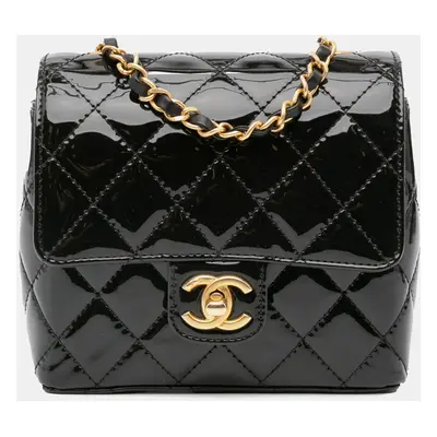 Chanel Black Mini Square Classic Patent Single Flap