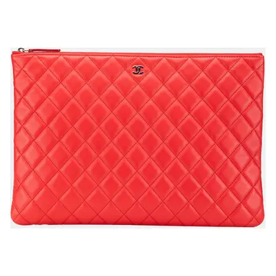 Chanel Red Large Quilted Lambskin O Case Clutch