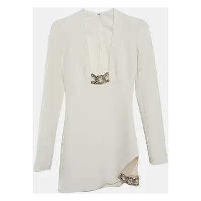 David Koma Cream Embellished Crepe Mini Dress