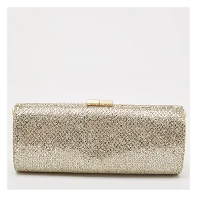 Jimmy Choo Gold Glitter and Lurex Fabric Twill Tube Clutch