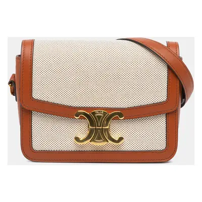 Celine Beige Brown Teen Canvas Triomphe Crossbody