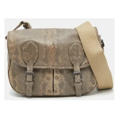 Bottega Veneta Beige/Brown Karung Leather Gardena Messenger Bag