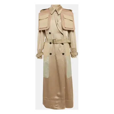 Valentino Beige Hammered-Satin and Gabardine Epaulettes Storm Flap Trench Coat