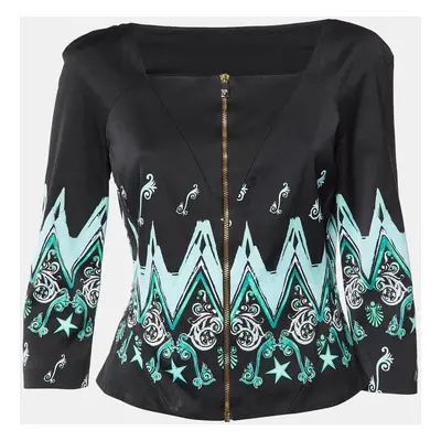 Versace Collection Black Printed Zip-Up Blouse Jacket