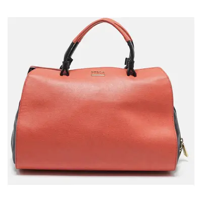 Furla Orange/Black Leather Zip Satchel