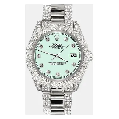 Rolex datejust pave 7.2ct iced diamond malachite track Wristwatch