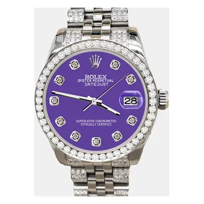 Rolex datejust midsize 3.30ct diamond bezel bracelet pastel purple diamond dial steel Wristwatch