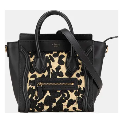 Celine Black Nano Canvas Leopard Print Luggage Tote