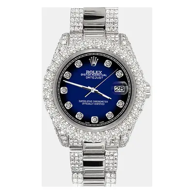 Rolex datejust pave 7.2ct iced diamond blue vignette track Wristwatch