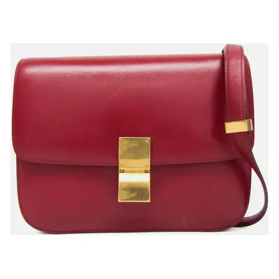 Celine Red Leather Classic Box Shoulder Bag