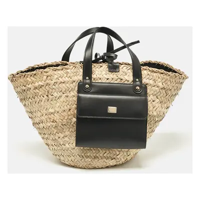 Dolce & Gabbana Natural/Black Raffia Kendra Basket Tote