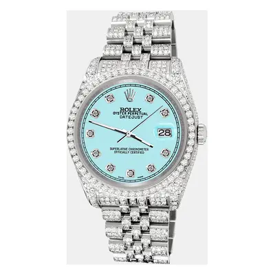 Rolex datejust pave 10.2ct iced diamond ice blue track jubilee Wristwatch