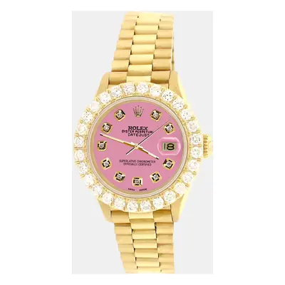 Rolex president datejust yellow gold Wristwatch with 2ct diamond bezel hot pink diamond dial