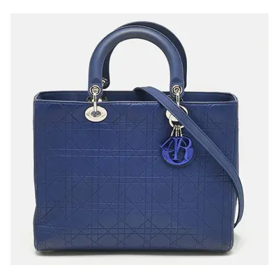 Dior Blue Cannage Embossed Leather Lady Dior Tote