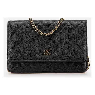 Chanel Black CC Quilted Caviar Wallet on Chain