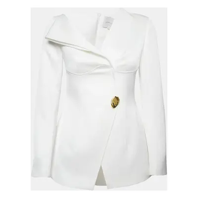 Chats By C.Dam White Crepe Asymmetric Shoulder Esther Blazer