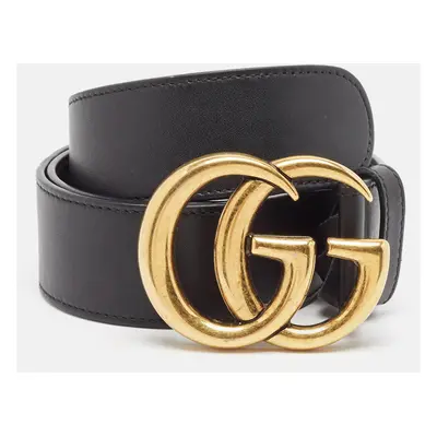 Gucci Black Leather GG Marmont Buckle Belt 75CM