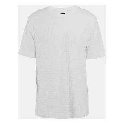 Fendi White Zucca Flocked Cotton Crewneck T-Shirt