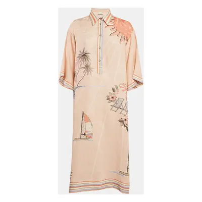 Alemais Pink Marina Print Linen Long Shirt Dress